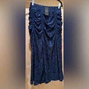 Current Air Navy Blue Ruched Lace Midi Skirt Size Small New